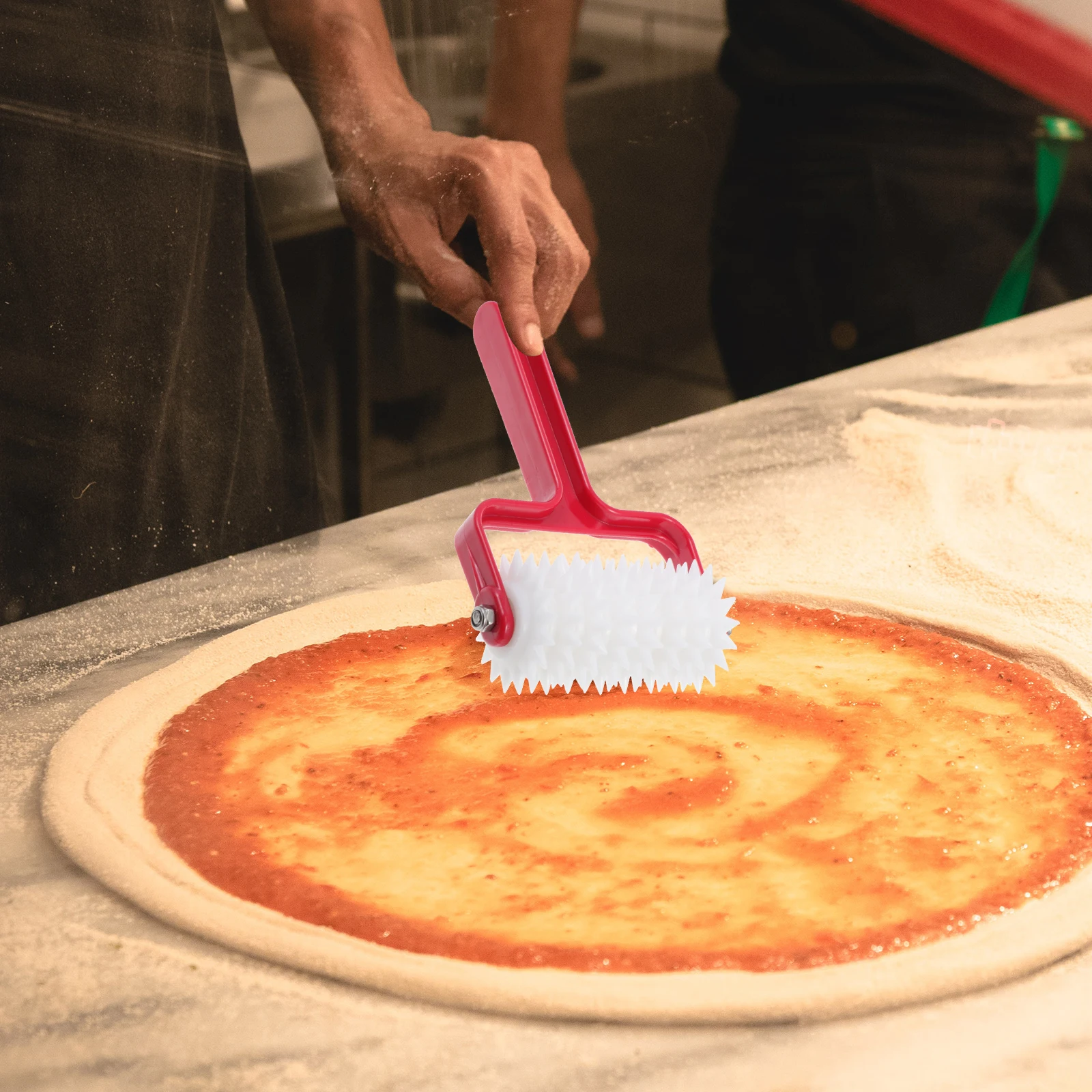 

Pizza Dough Roller Perforator Red Rolling Pin Homemade Scraper Pastry Needle Wheel Kitchen Gadget Food Grade Material Heat