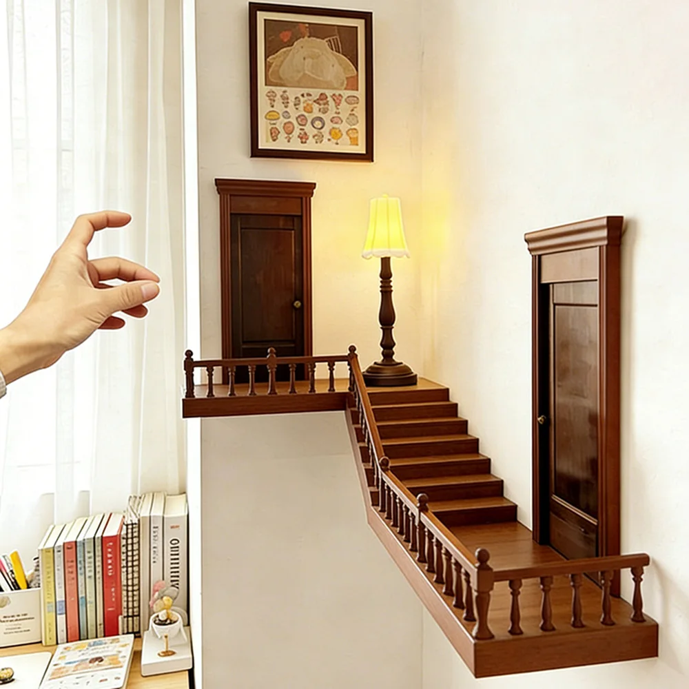 3D Luminous Staircase Corner Display Rack, Miniature Landscape Storage Stand for Action Figures & Blind Box Collectibles