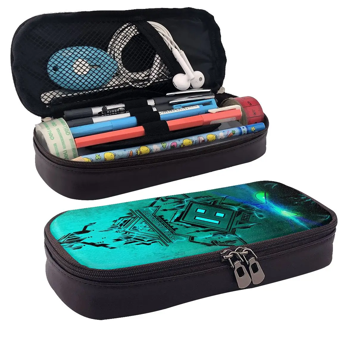 Video Game Geometry Dash Leather Pencil Cases Pen Holder Storage Stationery Supplies Pen Box Pencil Bag for Studen Gifts