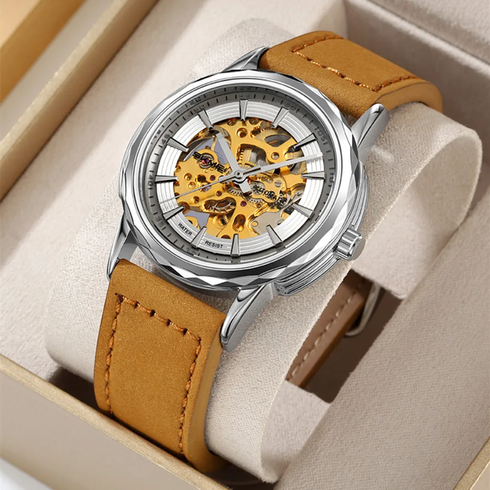 Hollow bottom business men's fully automatic mechanical watch waterproof steel band watch for men
