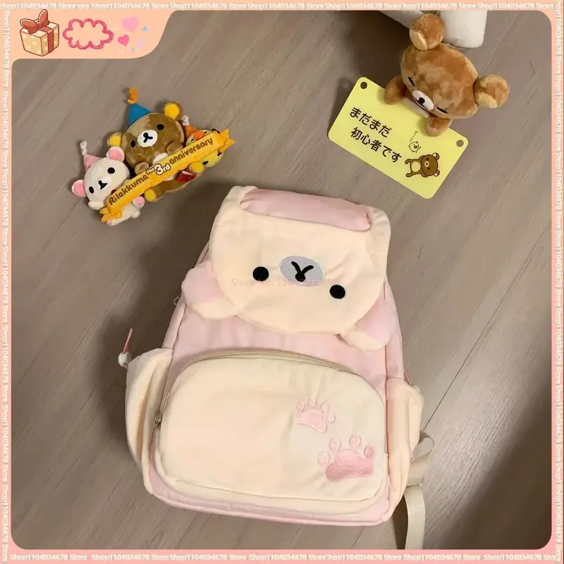 かわいい日本のリラックマぬいぐるみクラムシェルバックパック大容量スクールバッグ収納バッグアニメjkカップルバックパックギフト