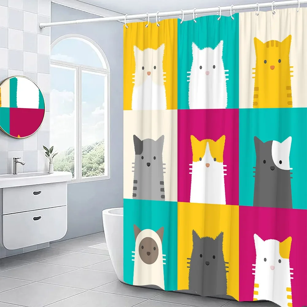 Cartoons Animals Shower Curtains Cute Dinosaurs Fish Funny Cats Dogs Paw Prints Bathroom Decor Accessories Fabric Bath Curtains