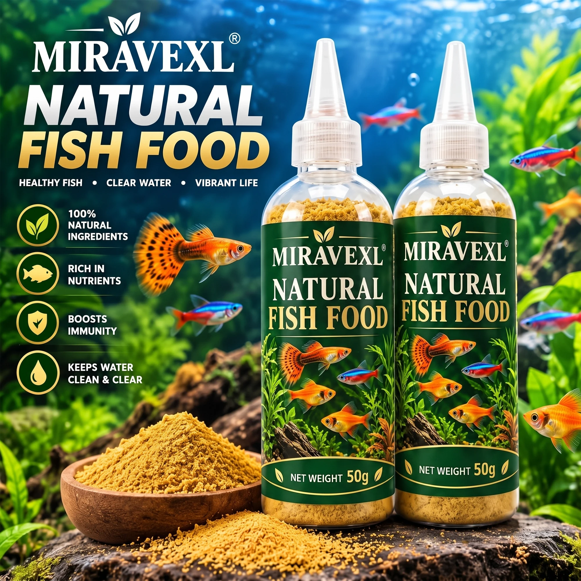 Natural Krill Fish Food Powder 50g Color Enhancing Feed for Guppy Betta Neon Small Tropical Fish Clear Water Aquarium Nutrition