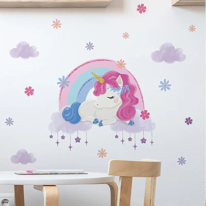 Cartoon Cute Unicorn Luminous Wall Stickers Baby Girls Room Decor Sticker Pony Wall Decals for Kids Room Nursery Wall Decoration