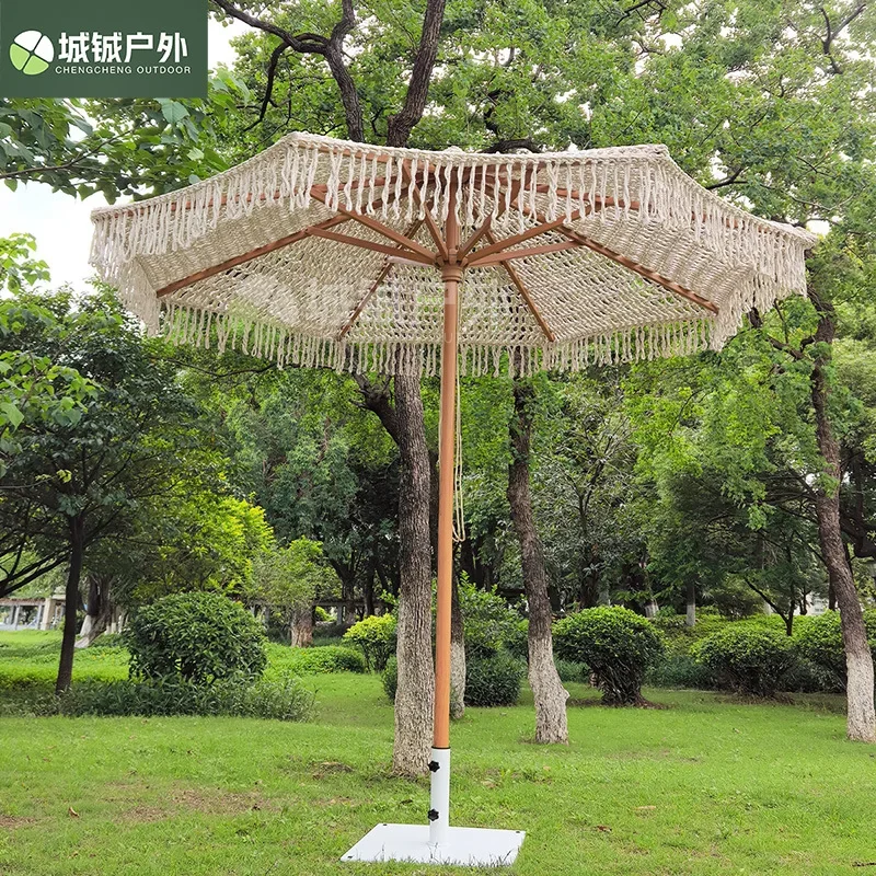 Garden umbrella Outdoor leisure decoration Woven  Tassel pagoda Aluminum alloy hollow cotton rope Central column
