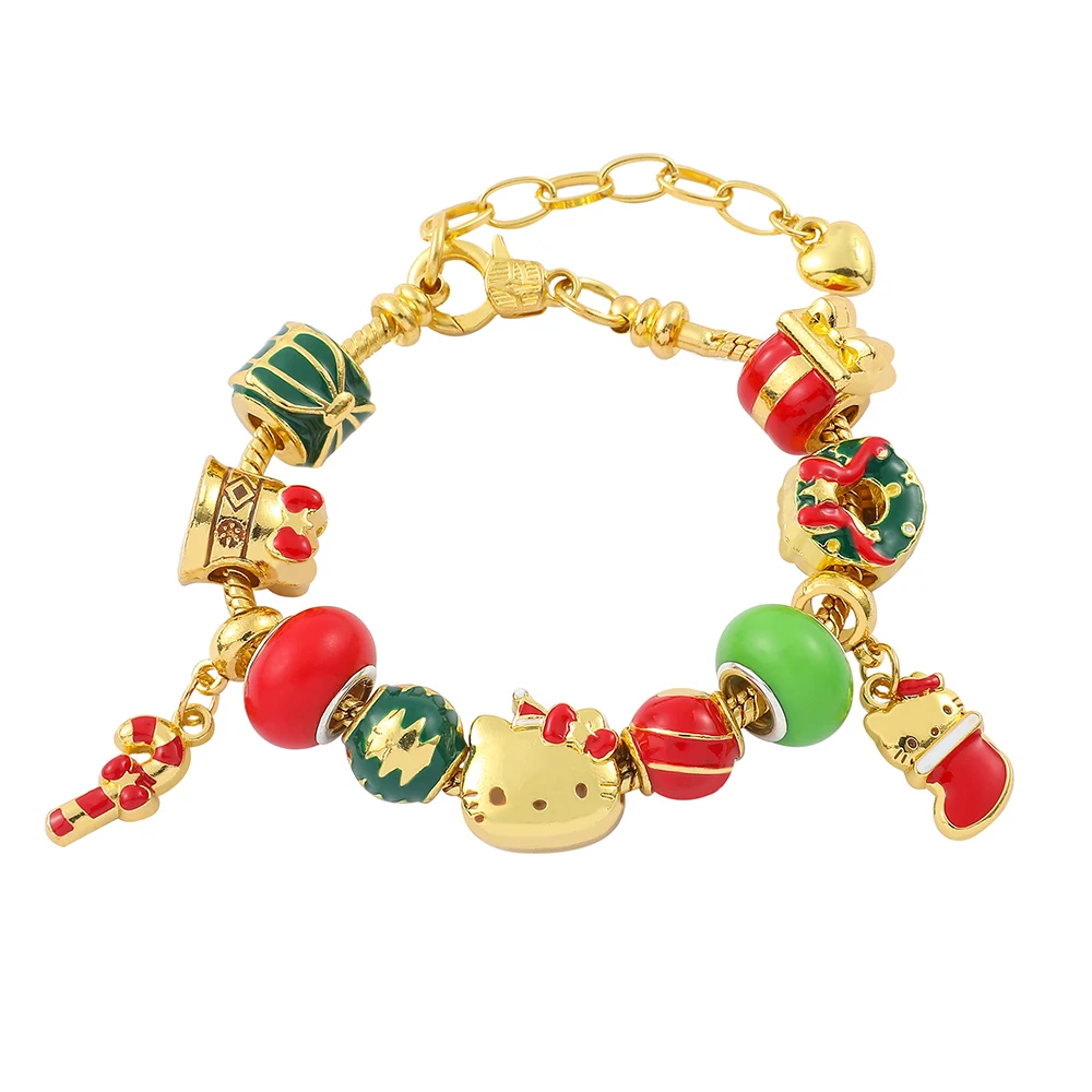 Hello Kitty Christmas Charms Bracelets  Happy New Year Bangles Kawaii KT Cat Beads Diy Hand Chains for Women Xmas Gifts