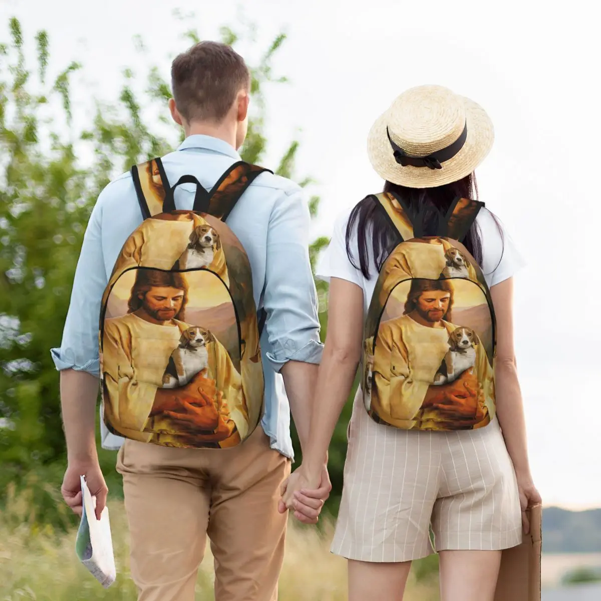 Funny Beagle Dog And Jesus Lover Student Backpack School Bag Hiking Travel Daypack for Boys Girls Bookbag Shoulder Bags