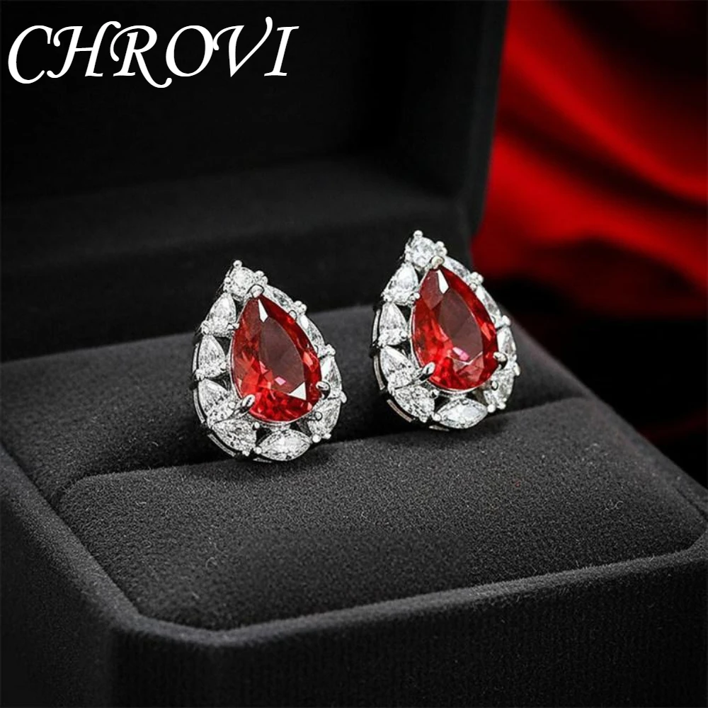 Retro 925 silver teardrop-shaped evening elegant pigeon-blood red open-ended ring women's ear stud jewelry set