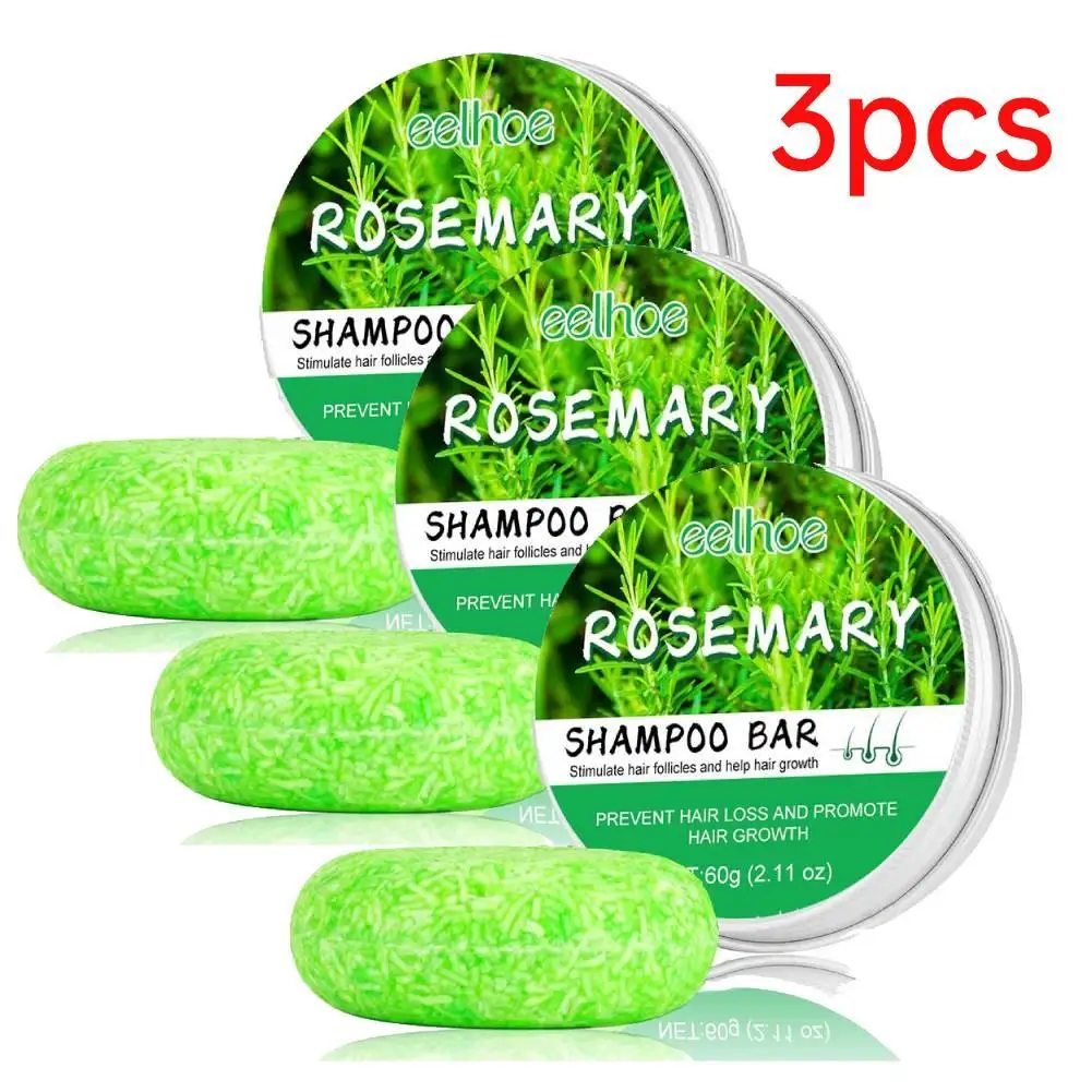 3PCS Rosemary Shampoo Soap Moisturizing Smooth Nourishing Anti Itchy Relieve Loss Scalp Hair Shampoo Hair Deep Scalp Cleaning