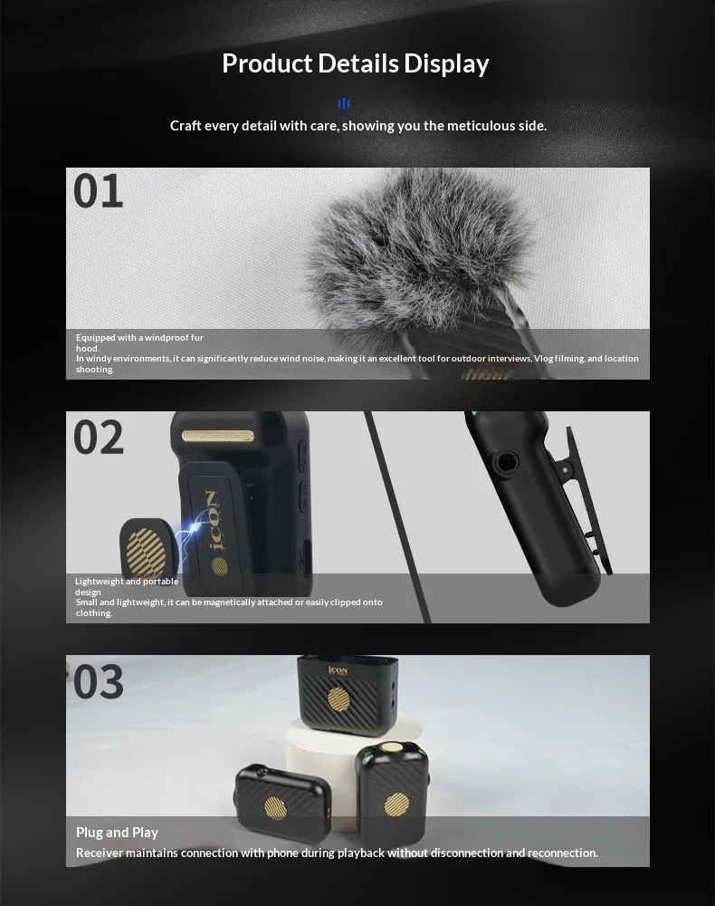 Wireless Omni-directional Lavalier Microphone AirMic Pro Mini Camera Noise Cancelling Lightweight Portable Plastic Live