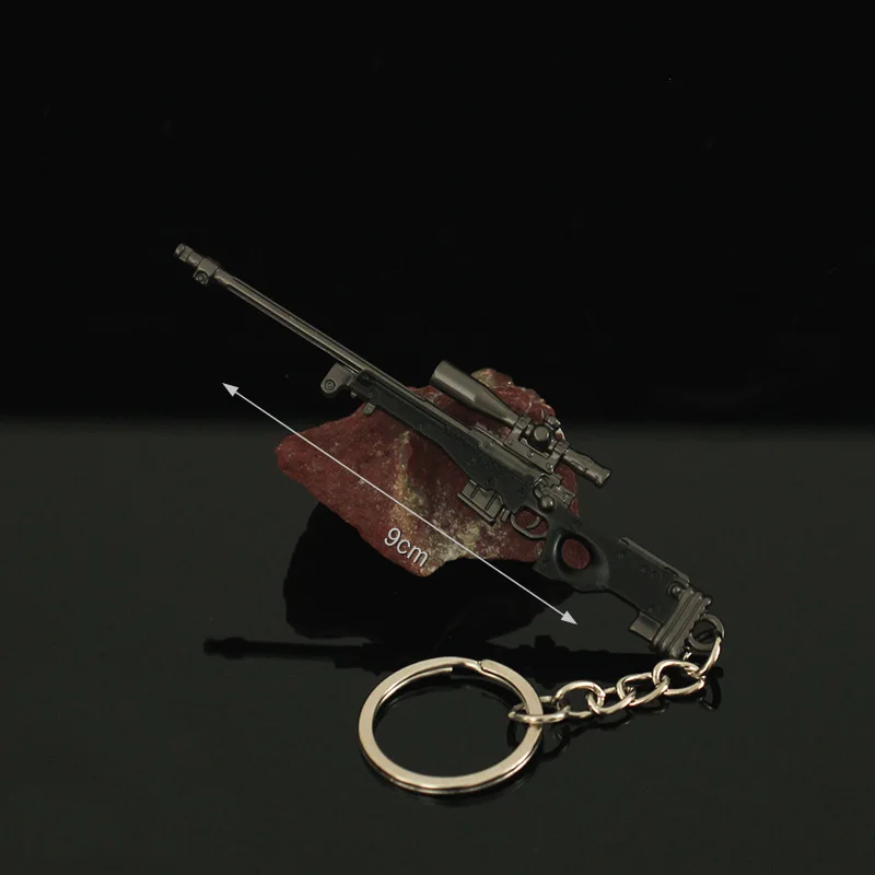 9cm PUBG Mini AWM Weapon Model Keychain for Men Boys CSGO Black Enamel Metal Pendant Key Ring Finder Fans Collectible Jewelry