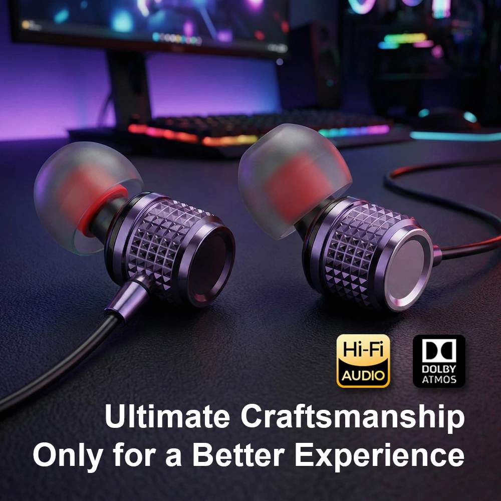 Słuchawki USB Typ C HiFi z mocnym basem, metalowe słuchawki douszne z redukcją szumów, przewodowe słuchawki 3.5MM do Samsung S25 24 Z Fold7 Flip — zdjęcie produktu 6
