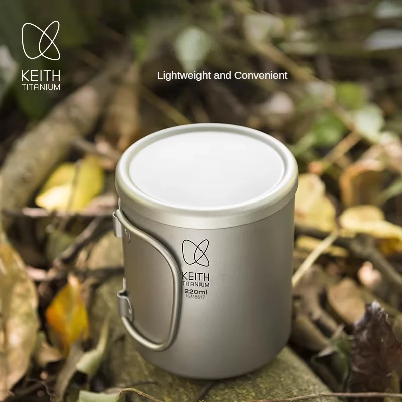 Keith Titanium Folding Handle Double-Layer Cup Heat-Resistant and Insulated Ideal for Outdoor Camping Home Office