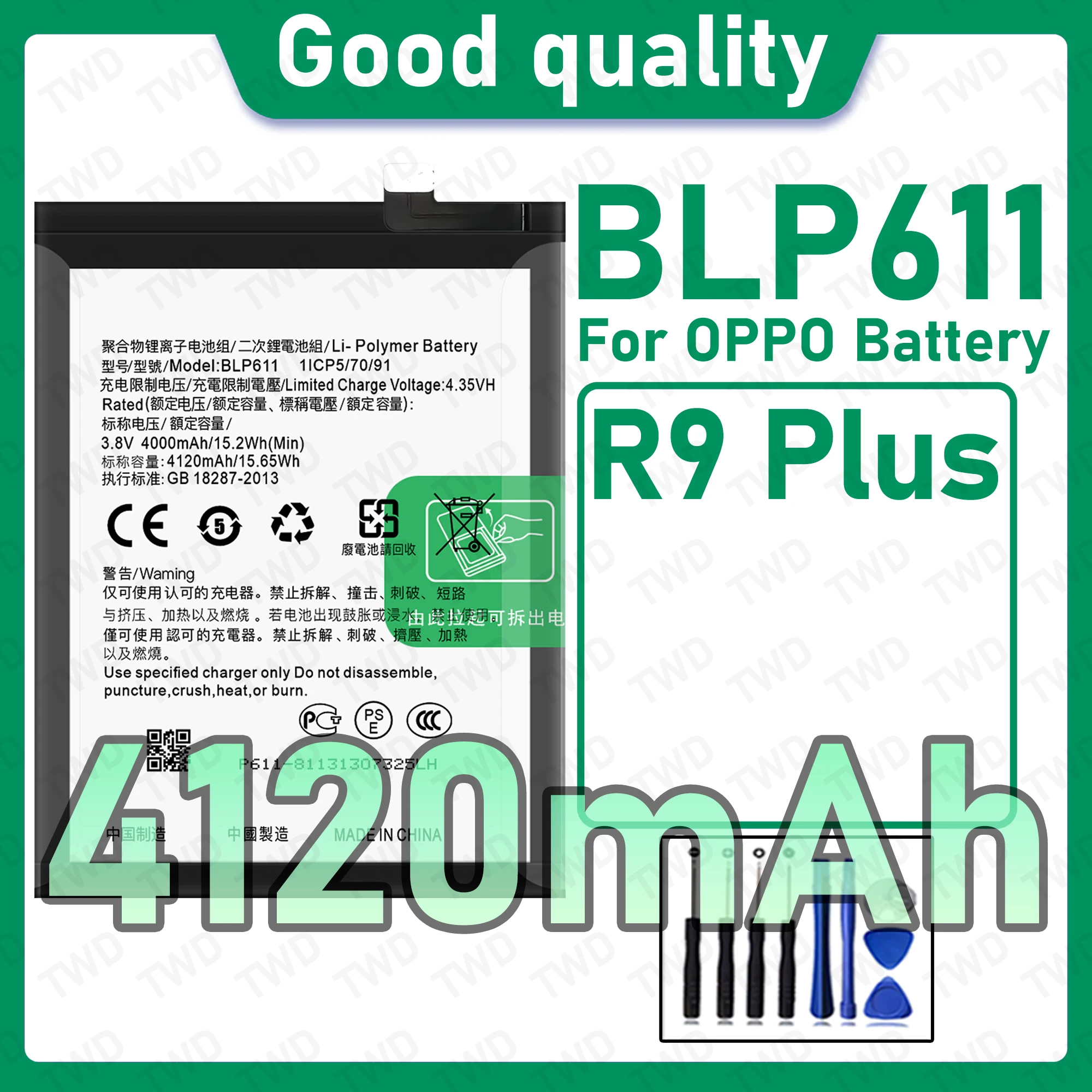 New High Quality Safe Durable BLP611 Battery For OPPO R9 Plus Replacement Long Lasting+Free Tools
