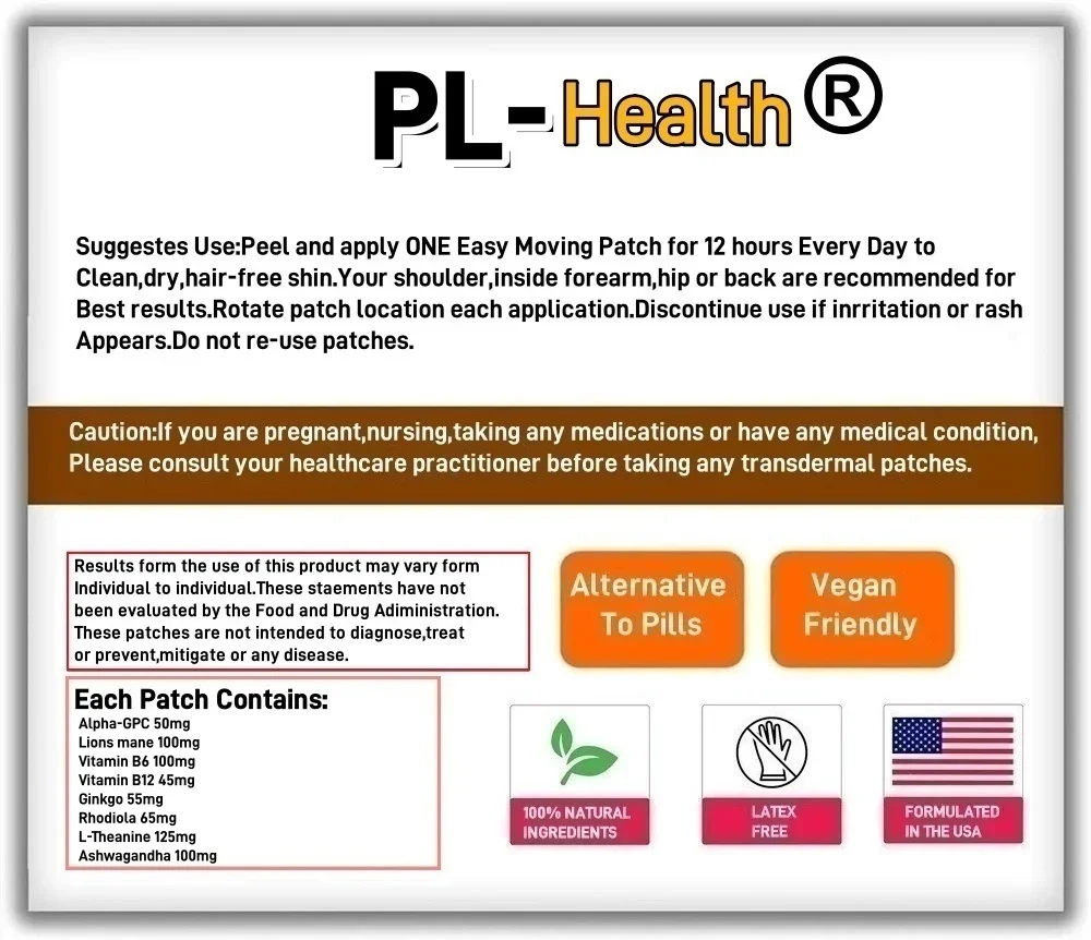 30枚入り 脳機能促進パッチ ノオトロピック経皮パッチ アルファ-GPC配合 - 記憶力、集中力、明晰さのための脳サポート