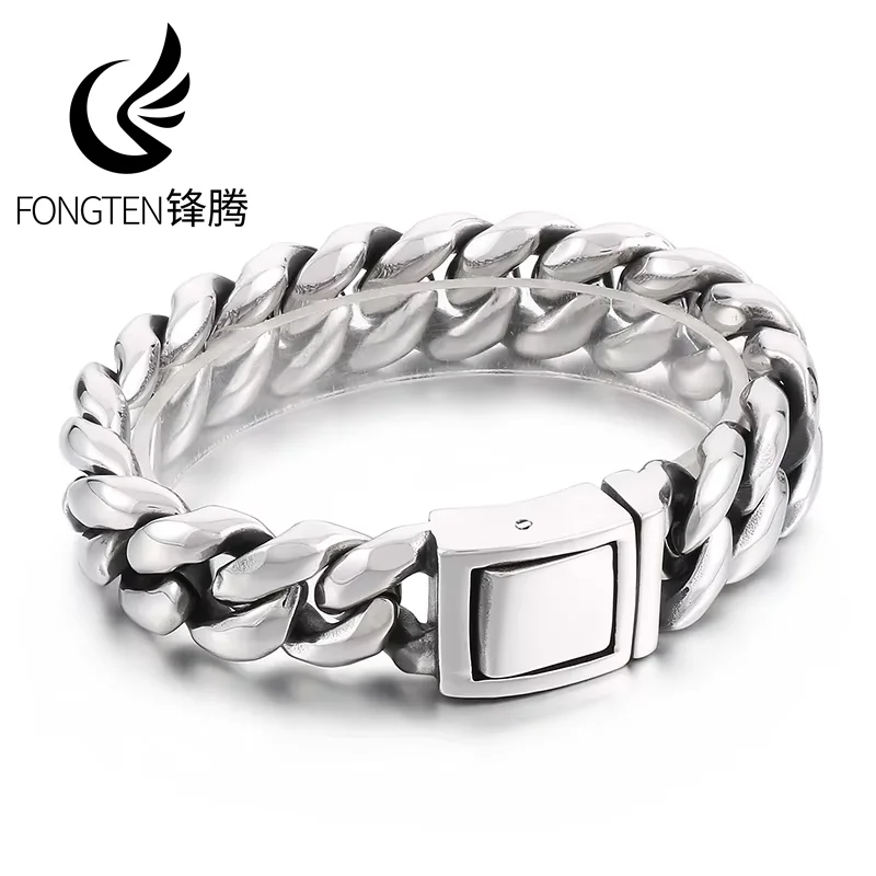 

Foundry Tapping Pattern Bracelets For Men Stainless Steel Cuban Chain Brcelets Charm Bangle Heavy Men Jewelry Curb Christmas