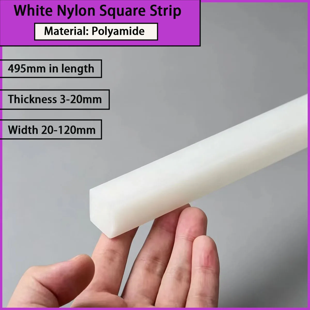 

3mm-20mm thick white nylon square strip for wear-resistant pads, protective components, etc