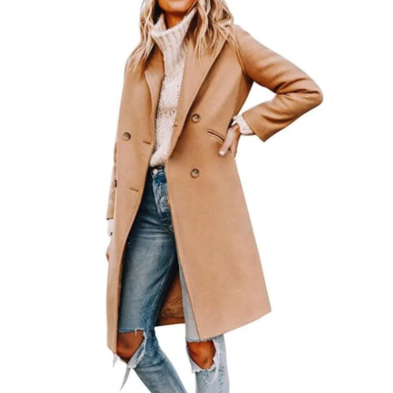 

Winter Women's Coats Woolen Lined Double-breasted Coat Multi-colour Streetwear Women Jacket Outwear For Autumn Winter