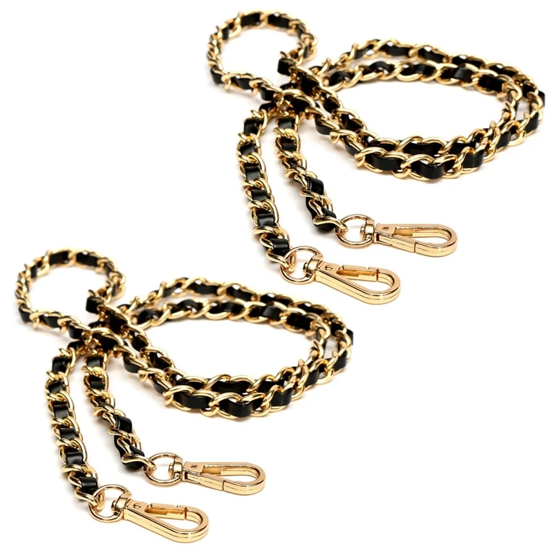 

2X Chain Purse Cross-Body Handbag Shoulder Bag Strap Replacement Accessories Light Gold + Black120cm