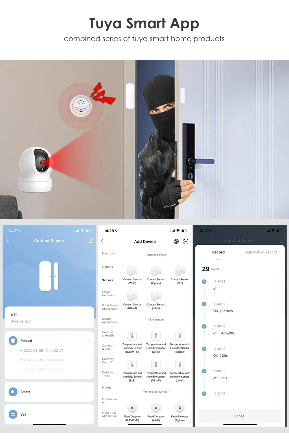 Sensore per porte e finestre Zigbee da 1-4 pezzi con avviso di notifica app per la sicurezza domestica e l'automazione domestica intelligente compatibile con Alexa Google