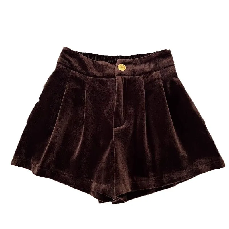 baby girls winter shorts Korean velvet high waist wide leg shorts kids clothes teenage vintage streetwear 3 to 16 years