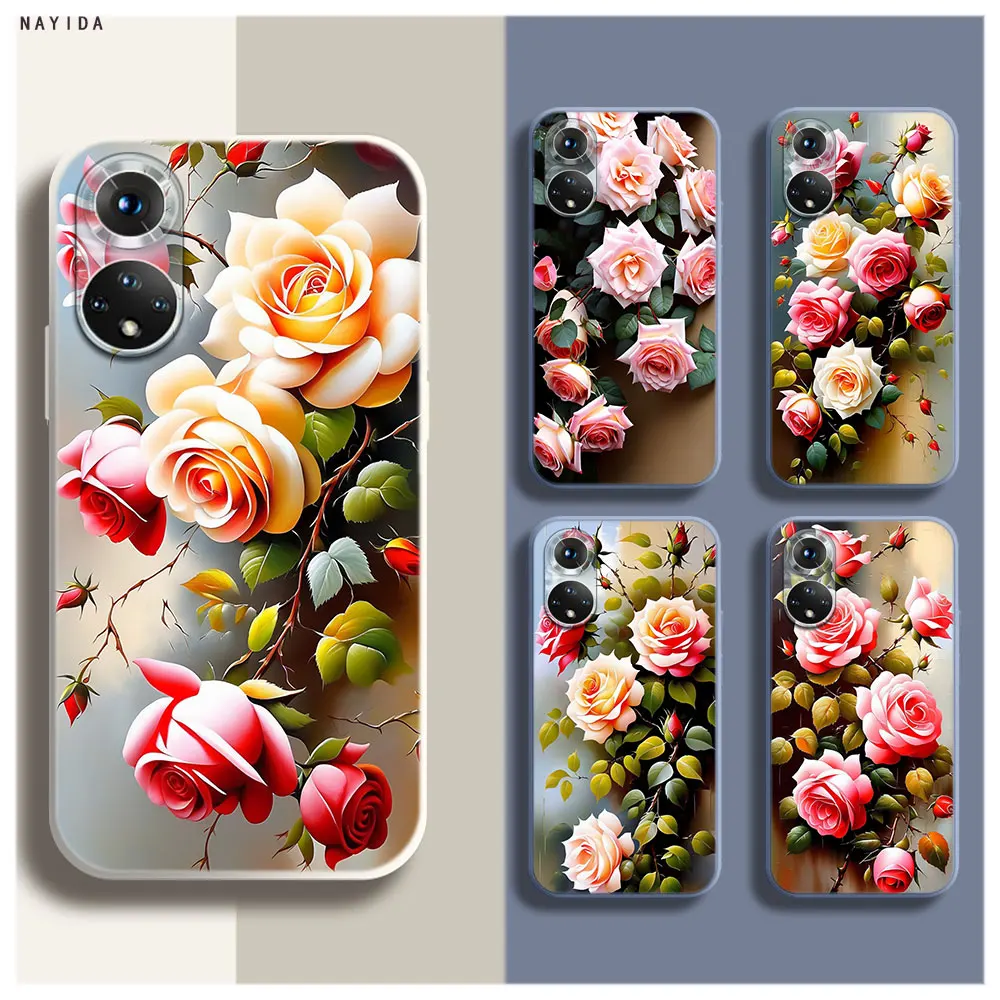 Phone Case For Honor 70 50 X6A X9B X7A X8A X9A Soft Silicone Original Cover Beautiful Rose Flowers