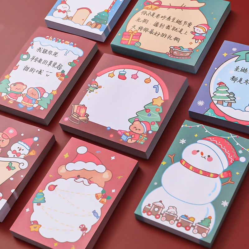 Kawaii Santa Claus Christmas Memo Pad Sticky Notes Sheets To Do List Planner Sticker School Office Decor Stationery 50 Sheets