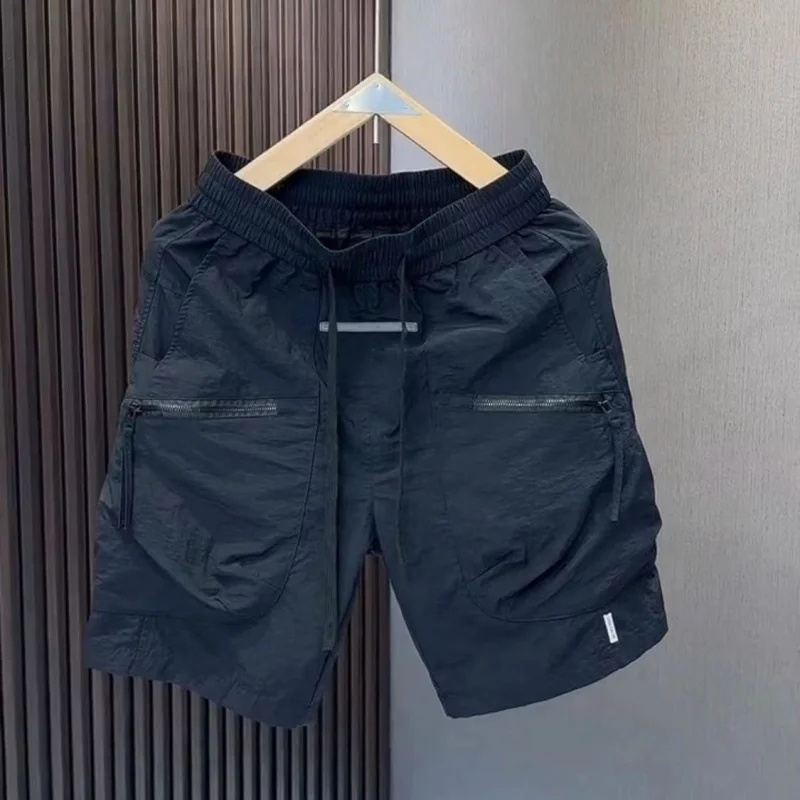 Men's Outdoor Casual Drawstring Shorts Fashion All Match Cargo Shorts Quick Dry Loose Straight Knee Length Pants