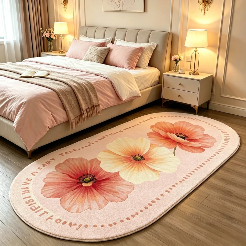 Girly Style Carpets for Living Room Pink Flowers Bedroom Decor Carpet Fluffy Soft Light Luxury Bedside Rug Home Thick Floor Mat