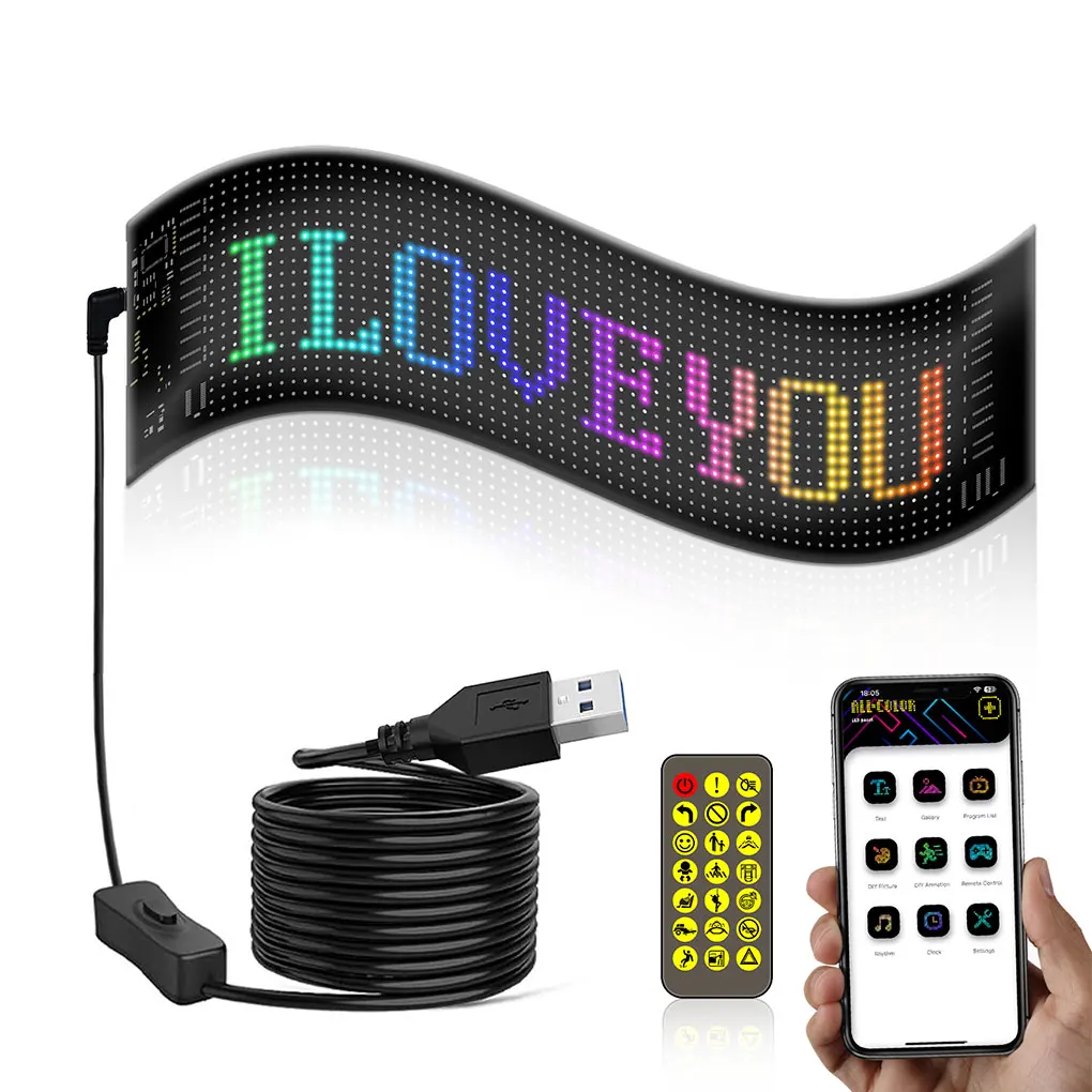 Smart Bluetooth LED Display Screen Message Scrolling Sign Board Ultra-thin Soft Flexible Advertising Light For Store Car Display