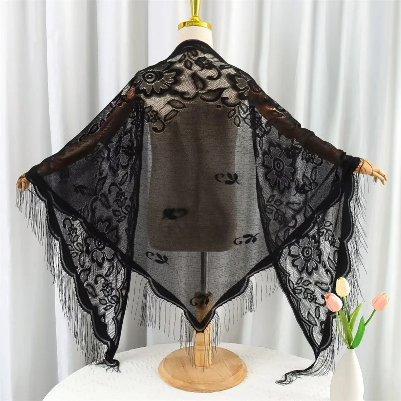 New Lightweight Breathable Monochrome Lace Tassel Shawl Scarf Women's Triangular Binder Baotou Scarf One Piece Dropshipping