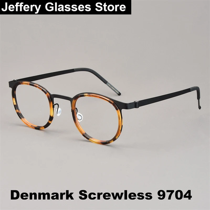 Ultralight Retro Round Screwless Glasses Frame Men Women Eyeglasses Titanium Acetate Classic Design 9704 Fashion Denmark Style