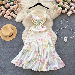 Chic Sexy Ruffle Square Neck Slip Dress Fairy Casual A-line Dress Summer Beach Vacation Vestidos Women Sundress