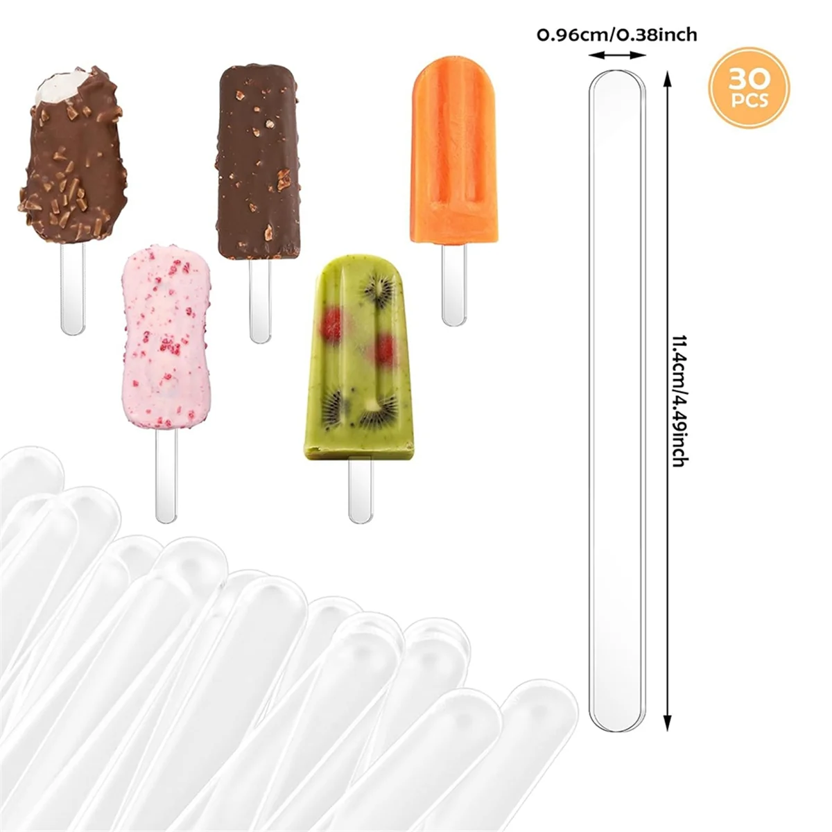 品質！ アイスキャンデースティック 4.5 インチ アクリル ケーキスティック スティック 再利用可能なアイス ポップスティック プラスチック アイスキャンデー スティック (クリア) 30 個