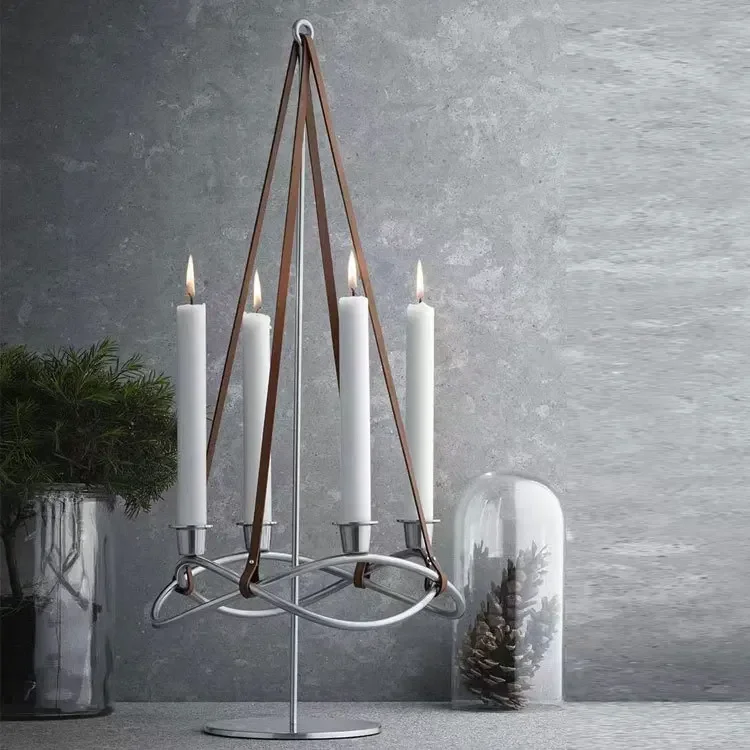 Stainless steel gold-plated bright silver candle holder, candlelight dinner restaurant ornament