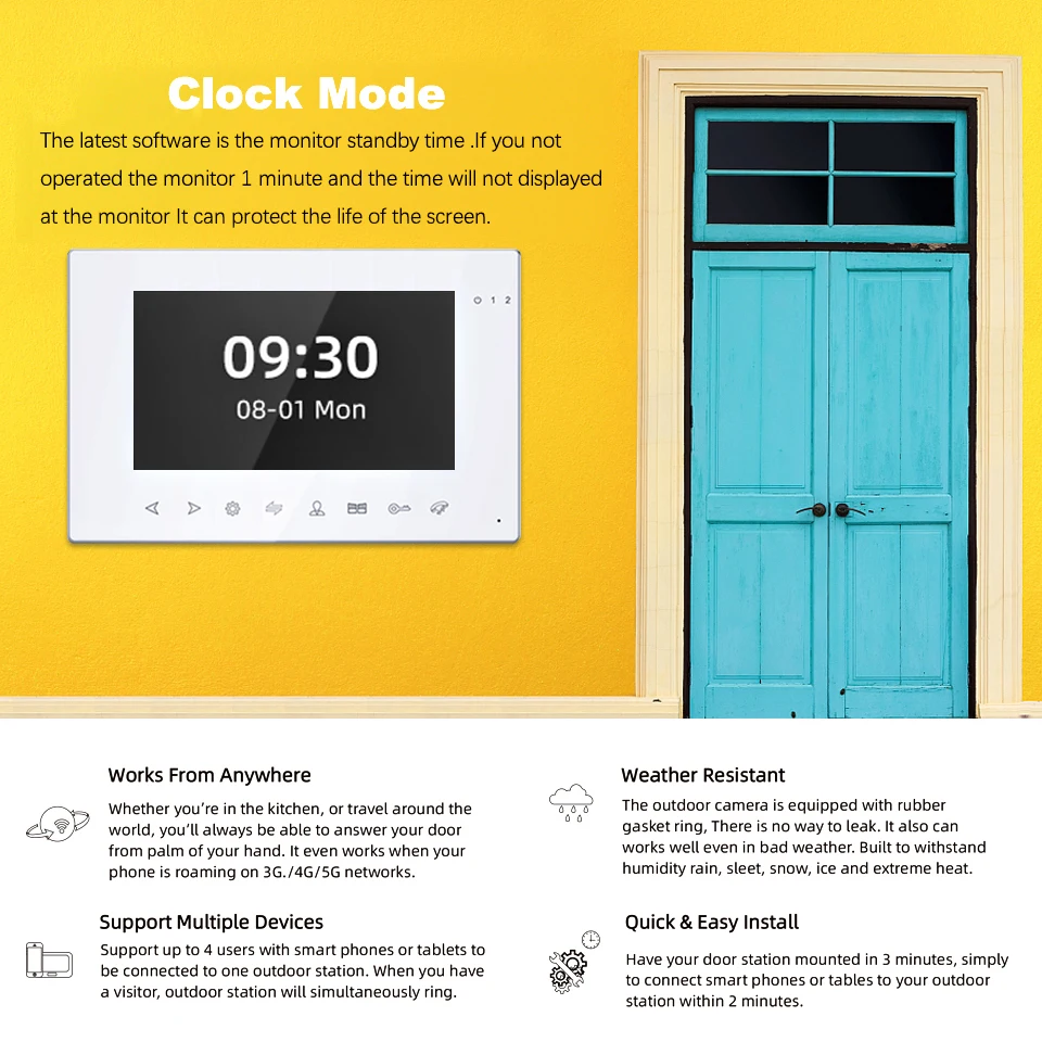 Tuya 1080P WiFi วิดีโออินเตอร์คอม7 "AHD หน้าจอตรวจจับการเคลื่อนไหวรีโมทคอนโทรลโฮมวิดีโอกริ่งประตูกล้องกลางคืนสำหรับบ้าน