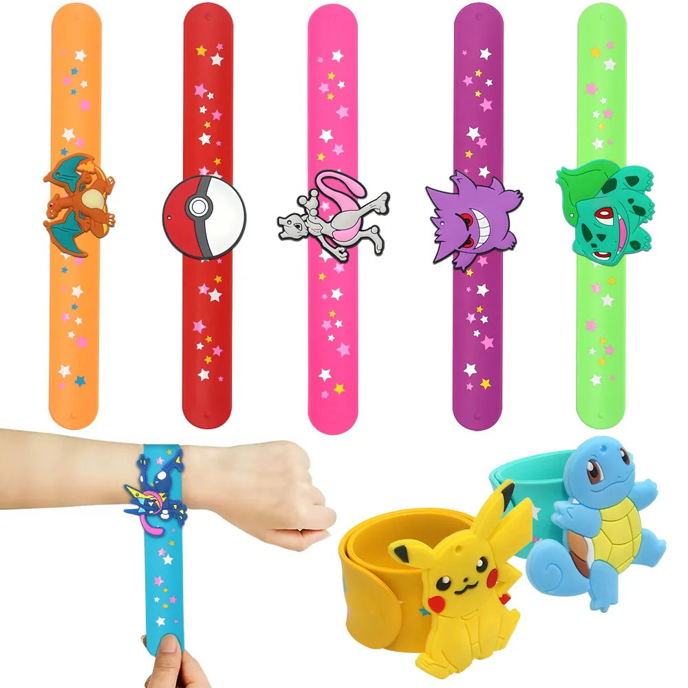 Pokemon Bracelet Wristbands Cute Pikachu Charmander Children Cartoon Silicone Wristband Bracelets Party Toys DIY Cosplay Gifts