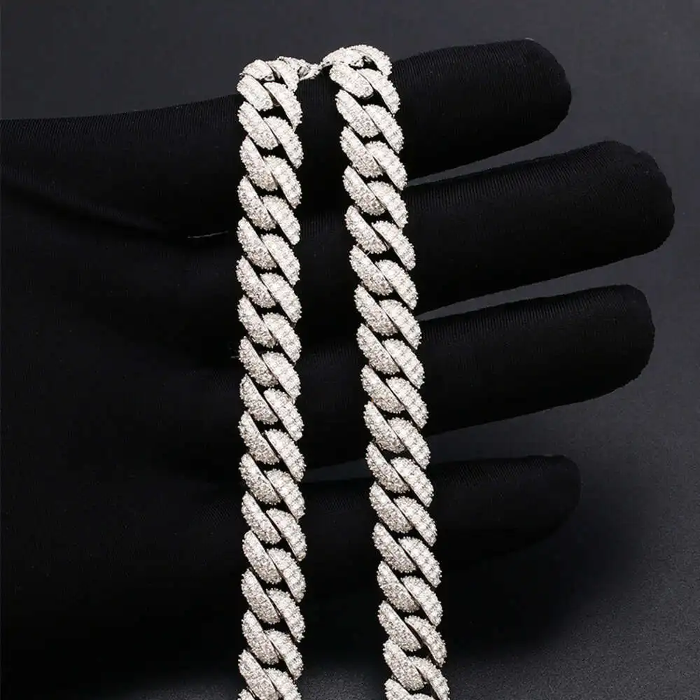 Luxury 10mm Hiphop 925 Sterling Silver Iced Moissanite Diamonds Mix Colors Cuban Chain.