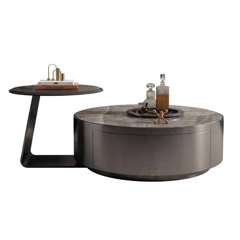 

Light luxury round rock slab coffee table new Italian modern minimalist high-end small apartment