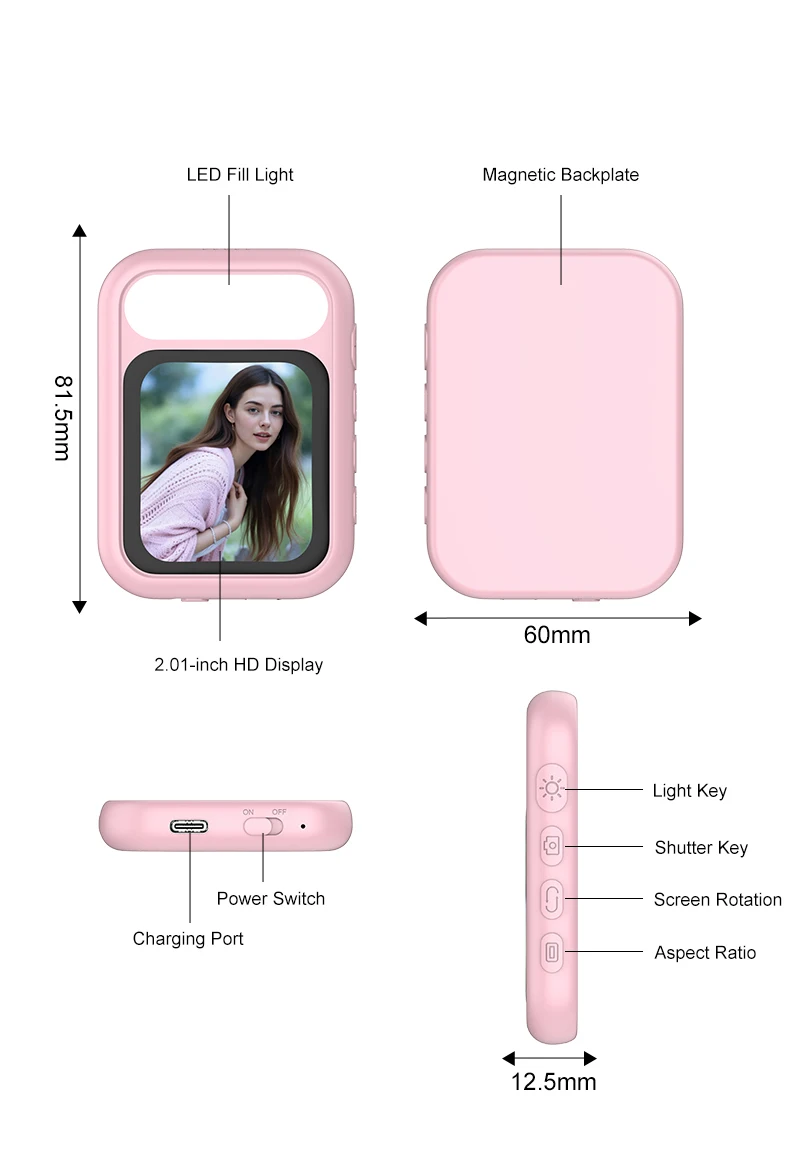 Selfie Monitor Screen Magnetic Phone Back Mirroring Rear Camera For Live Stream Vlogging Video Recording with Fill Light