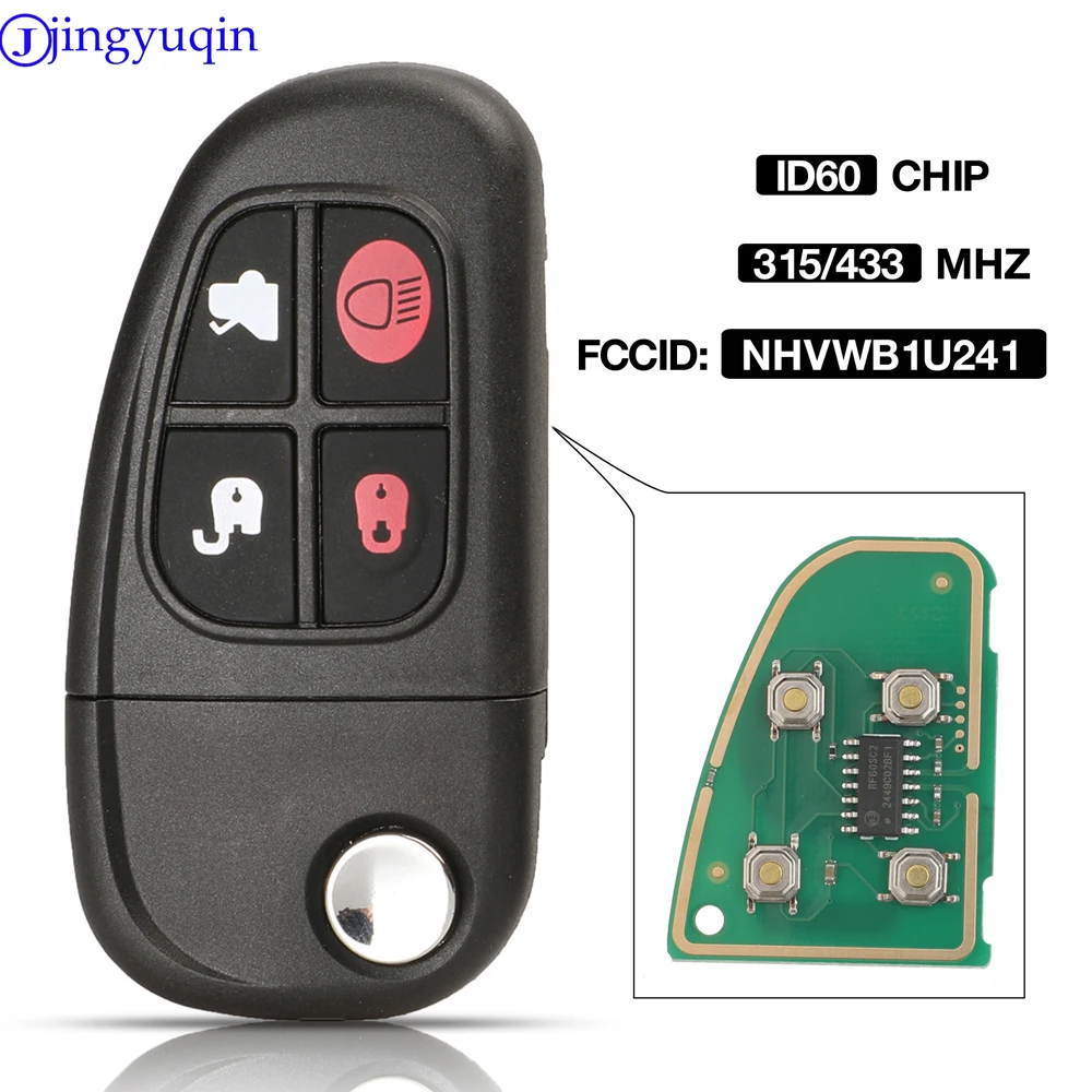 

jingyuqin 4BTN Flip 315/433mhz 4D60 Chip Remote Control Car Key Fob Replacement For Jaguar X-Type S-Type XJ XK Type NHVWB1U241