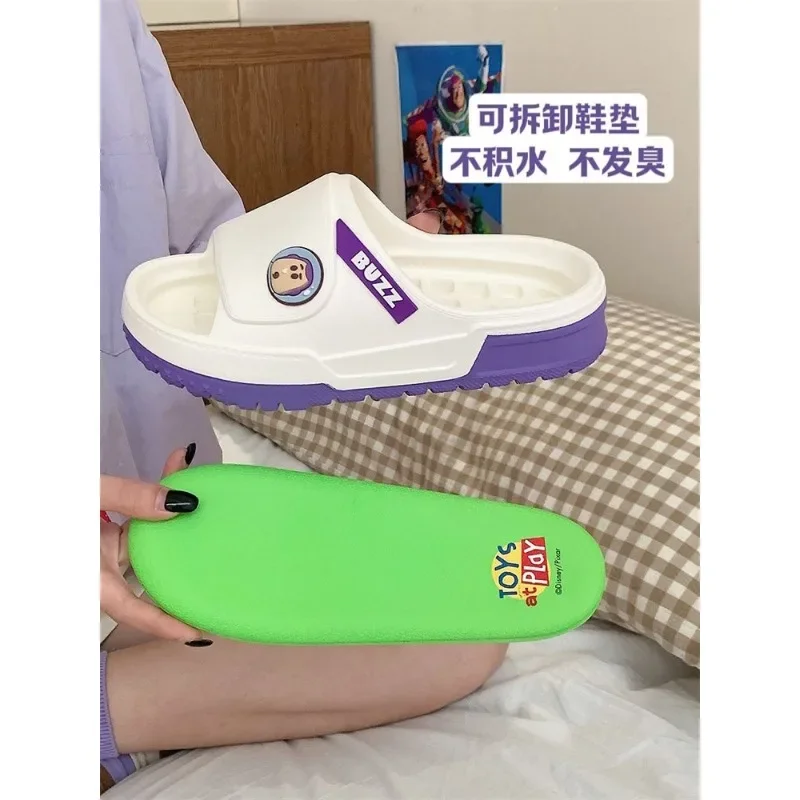 Disney Toy Story Buzz Lightyear Woody Summer Couple Flat Slippers for Home EVA Anti-Slip Soles Fashionable Outerwear Sandals