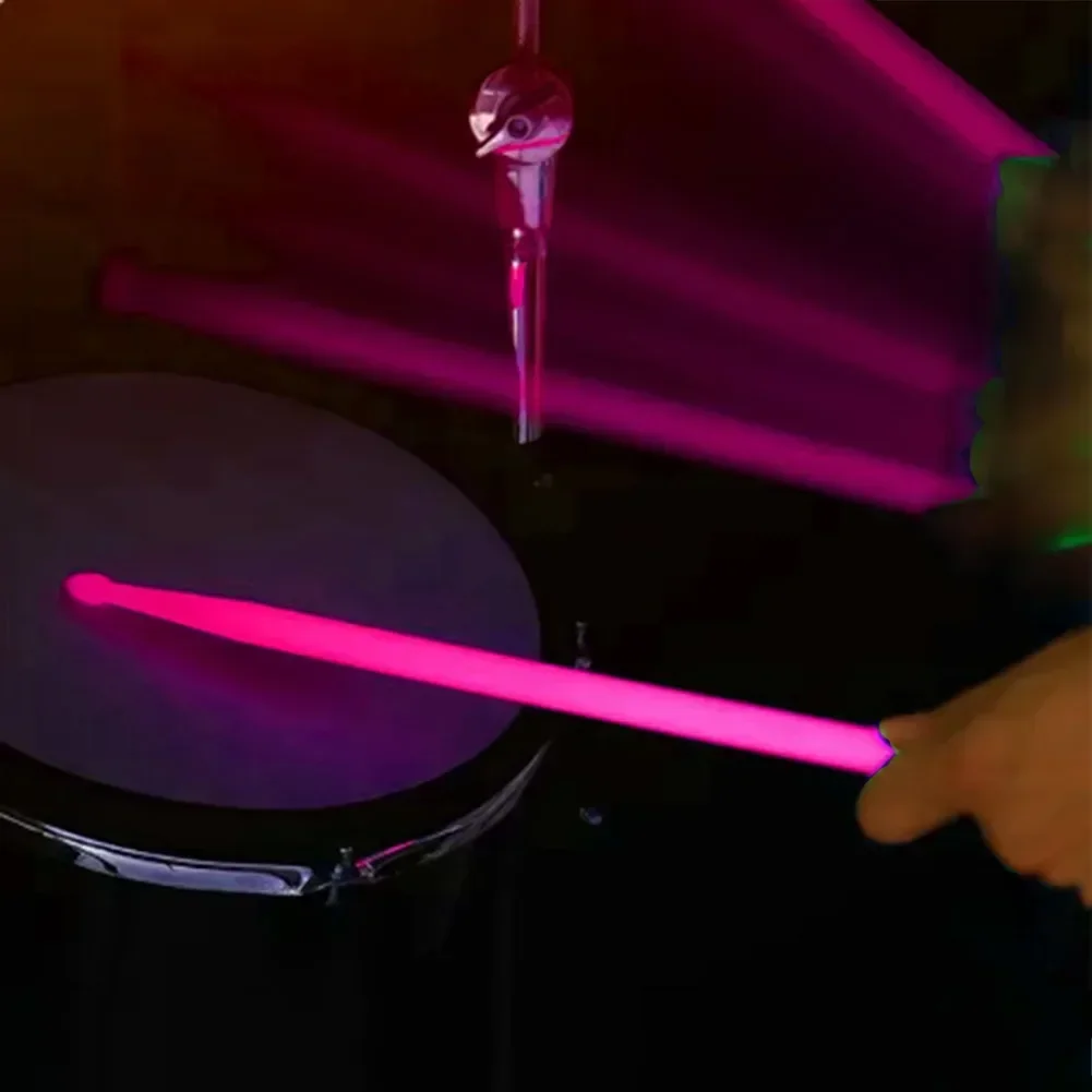 1Pair 5A Luminous Drumstick Fluorescent Drums Stick Parts Classic Waterdrop Tip Nylon Neon Colored Glowing Drum Sticks