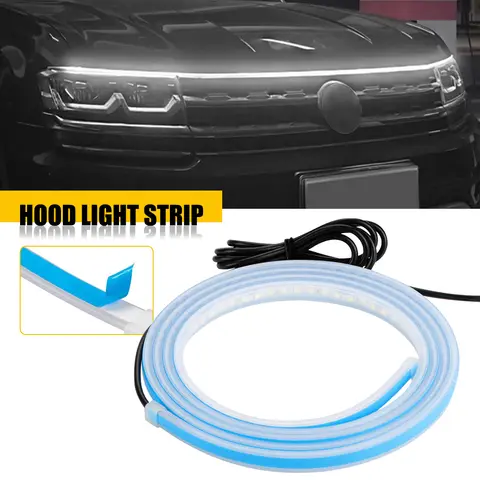 1Pcs 5.9FT 1.8M Car LED Hood Light Strip Exterior Flexible Daytime Running Lights Universal Car Engine Cover Decoration White