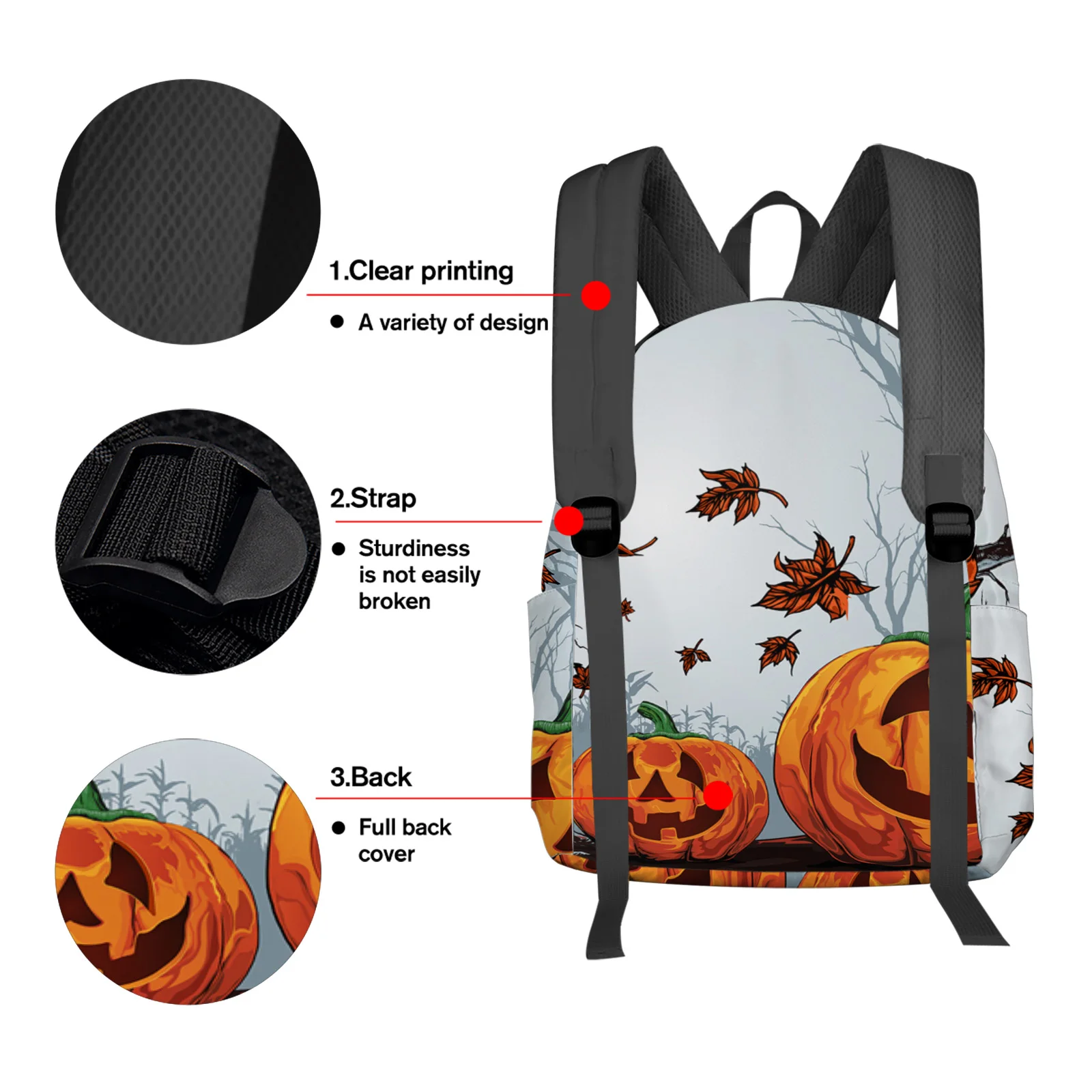 Halloween Pumpkin Leaves Dead Branch Backpack School Bags for Teenagers Girls Students Laptop Bag Women's Casual Travel Backpack