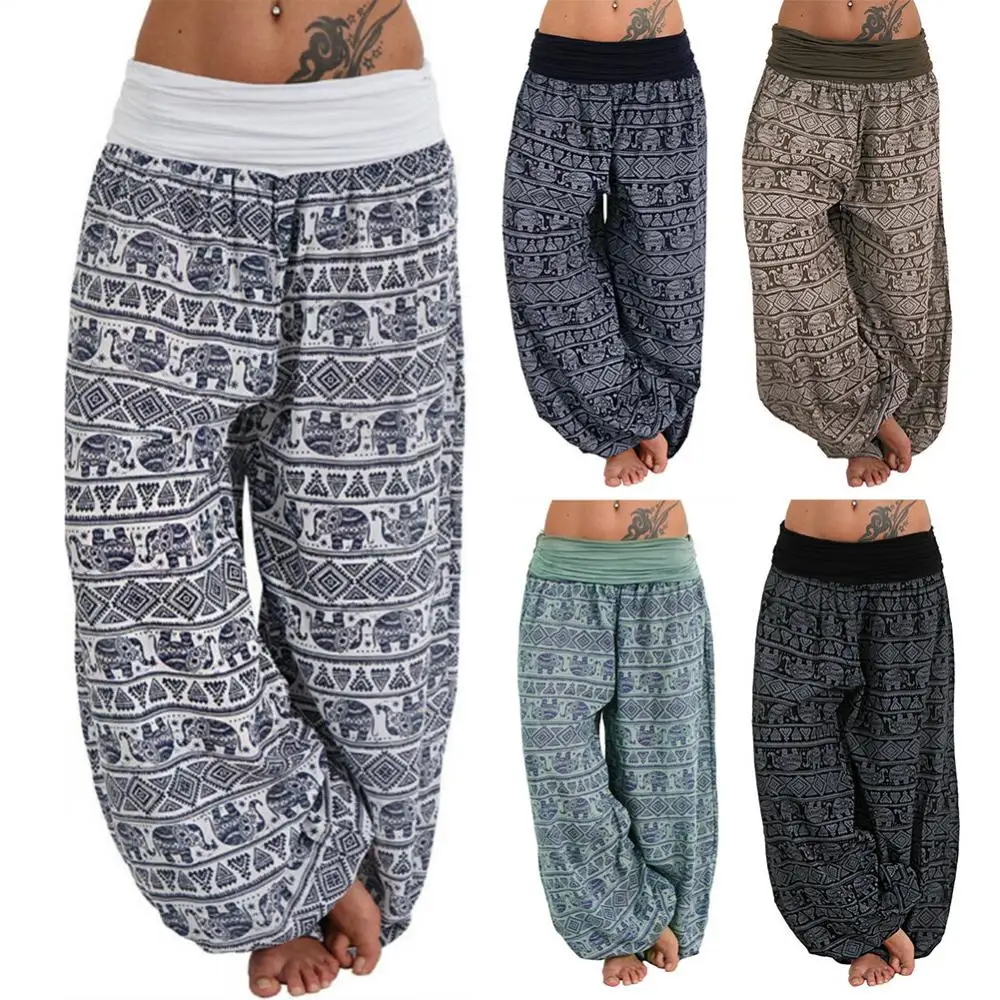 

Trousers Pants Loose Women Boho Elephant Print Yoga Low Waist Long Baggy Bloomer Trousers