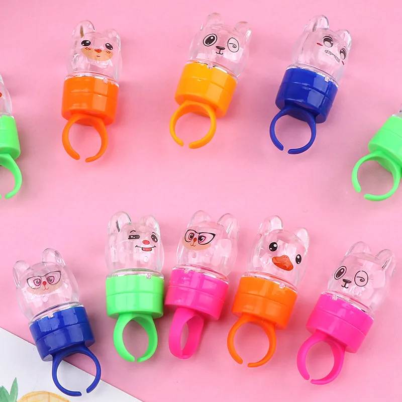 10Pcs Led Glow In The Dark Light Finger Toy Cartoon Luminous Ring For Kids Birthday Baby Shower Party Favors Kindergarten Reward