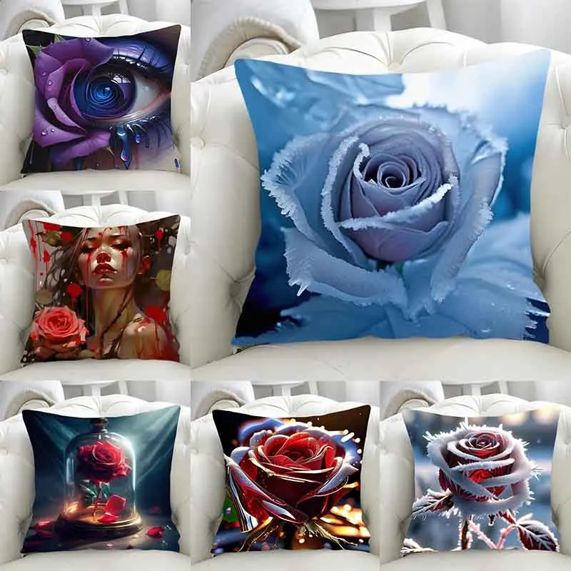 Luxury Home Decor Pillowcase Living Room Sofa Cushion Cover Rose Character Illustration Style Pattern Cushion Cover