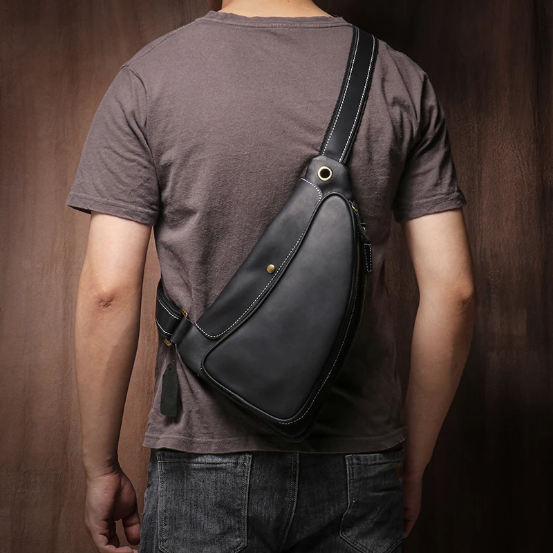 Guro-bolso de pecho de viaje de cuero genuino de alta calidad para hombre, satchel de lujo, cruzado de tendencia Vintage, bolsos de tirantes para deportes al aire libre de fin de semana