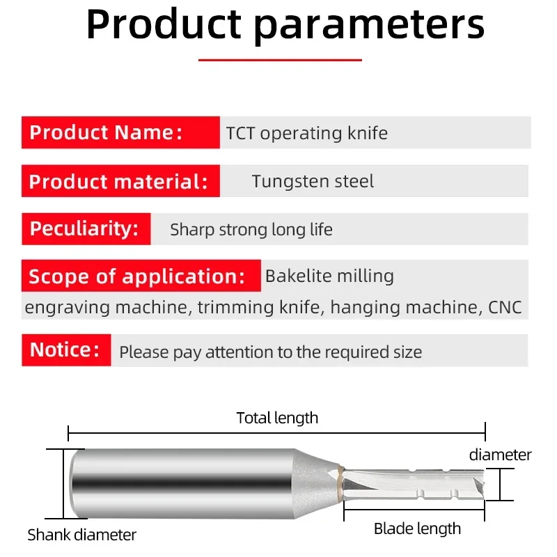 3 Seruling TCT Lurus Router Bit 3-Blade Pemotongan CNC Milling Cutter Pemotong Karbida untuk Kayu MDF Multilayer Partikel Papan